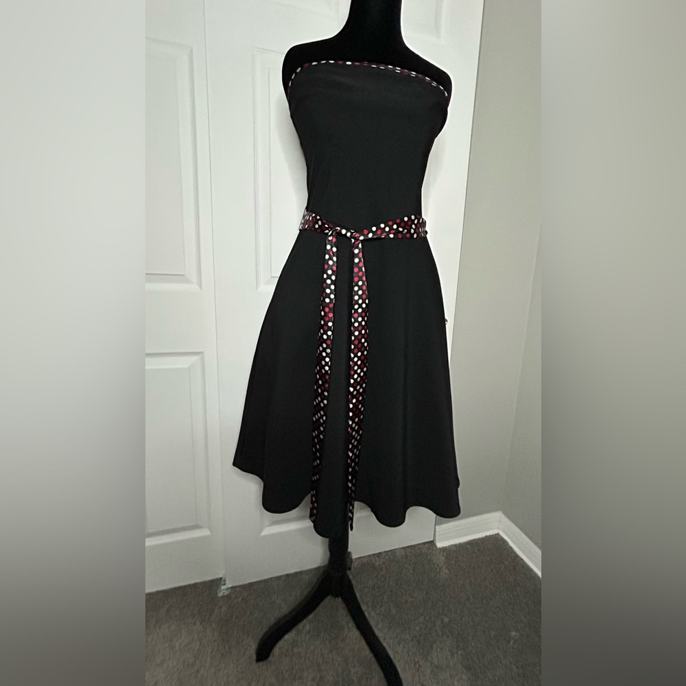 Vintage B. Smart Black Strapless Dress with Polka Dot Trimmed Crinoline and Sash
